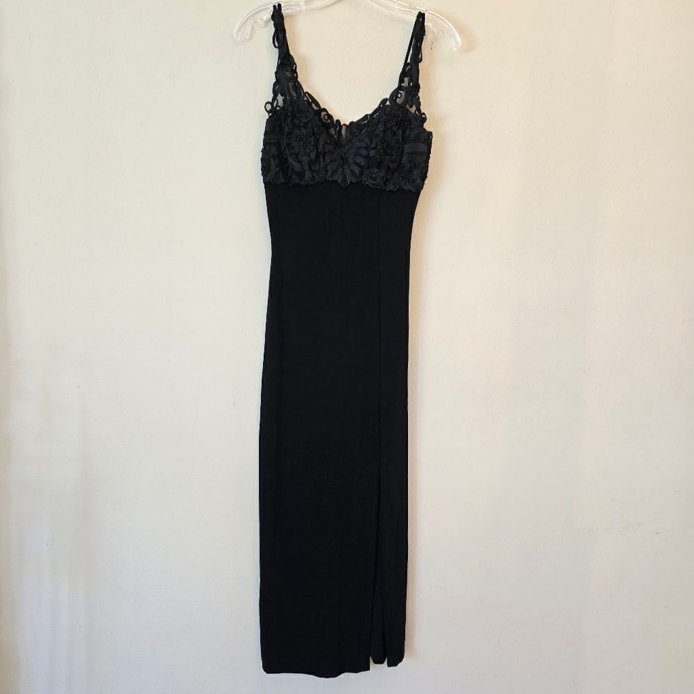 Vintage TOWER Women's Maxi Dress Black Size Medium Y2K Made in USA 90s Gothic - Picture 5 of 10